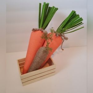 Carrot bundle In wooden crate spring easter tier tray decor.